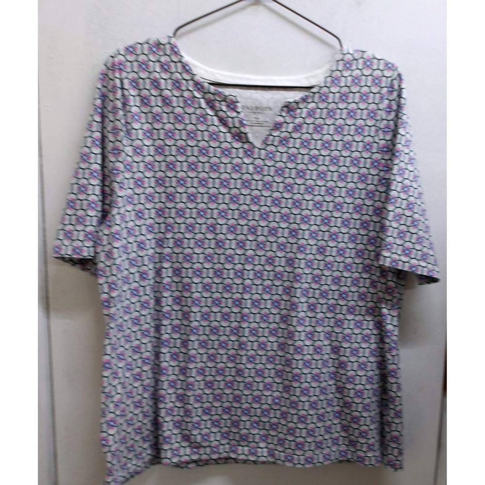 Talbots XLP Blue Purple Geometric Link Print Split Neck Blouse‎ / #26771